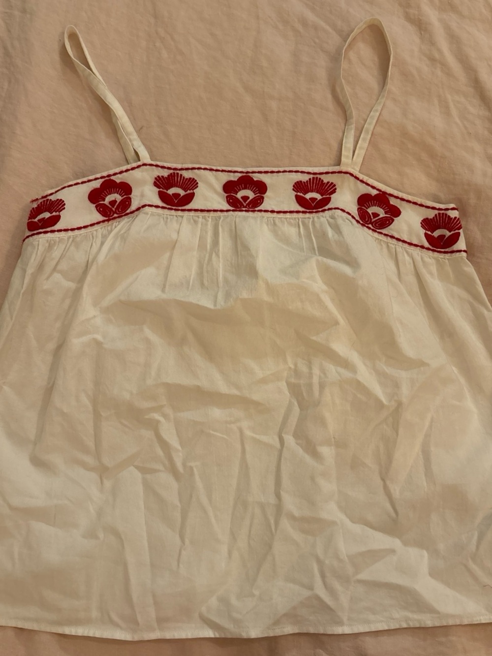 & Other Stories Cream Tank with Red Floral Embroidery